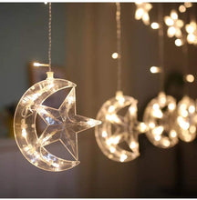 Load image into Gallery viewer, These Ramadan Curtain String Light in star and moon shape with plug in adaptor is easy to install and use, directly plug in and unplug it for power on and off.

