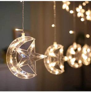 These Ramadan Curtain String Light in star and moon shape with plug in adaptor is easy to install and use, directly plug in and unplug it for power on and off.
