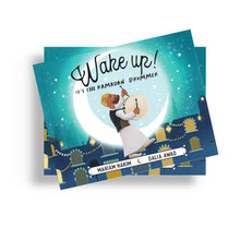 Load image into Gallery viewer, “Take Suhoor for there is blessing in it” Bukhari It’s Ramadan and Adam loves this special time of year, but there’s a growing problem; people in Adam’s neighbourhood are not waking up for the pre-fast meal (Suhoor) or the dawn prayer (Fajr). Sadly they are forgetting these important early morning activities for Ramadan, which have now become a distant memory. Can Adam’s father help to wake the people up in time by rising to the challenge of becoming the neighbourhood waker-upper, the Ramadan Drummer?