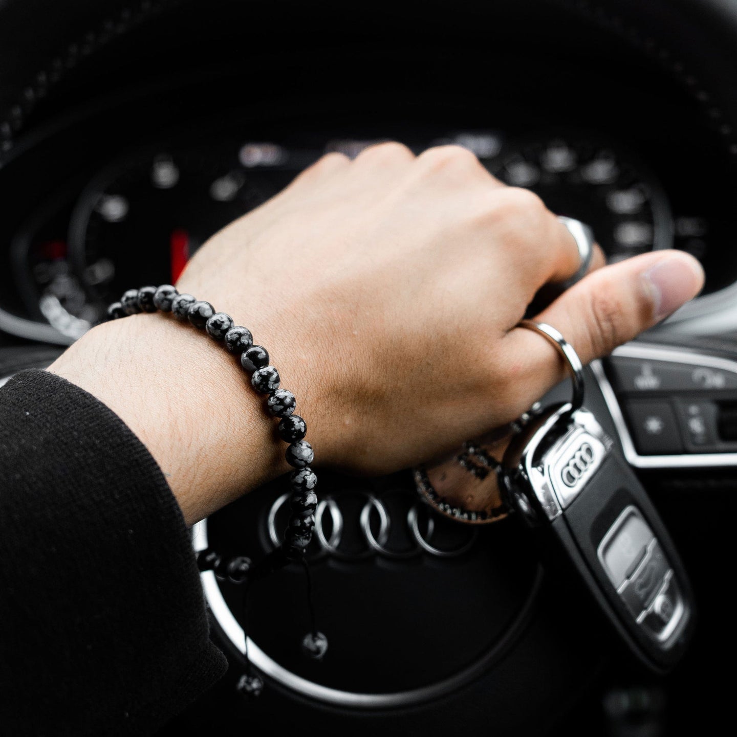 33 Bead Tasbih Bracelet - Grey Black Agate Stone